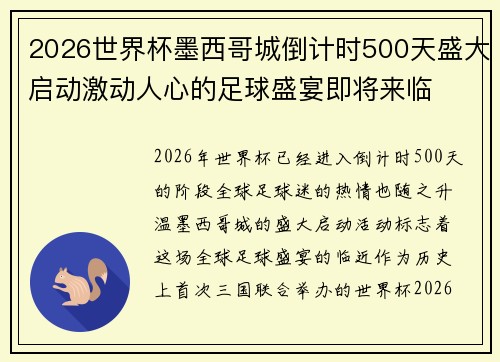 2026世界杯墨西哥城倒计时500天盛大启动激动人心的足球盛宴即将来临