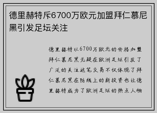 德里赫特斥6700万欧元加盟拜仁慕尼黑引发足坛关注 德里赫特斥6700万欧元加盟拜仁慕尼黑引发足坛关注